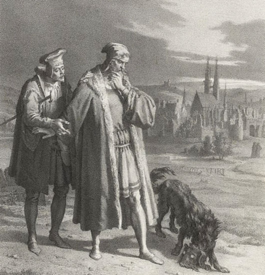 Faust und Wagner begegnen auf Ihrem Osterspaziergang einem Pudel, der sich wenig später als Mephisto herausstellt.