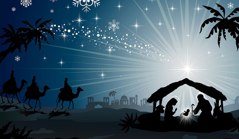 Der Weihnachtsstern am Tag der Geburt des göttlichen Kindes und die drei heiligen Könige. 