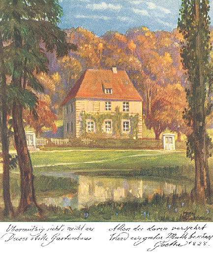 Gartenhaus von Goethe in Weimar, beliebtestes Motiv der zeitgenössischen Künstler in Weimar. Was ist Kunst - Positionen der Ästhetik von Platon bis Danto, Kapitel Schiller und Kant. 